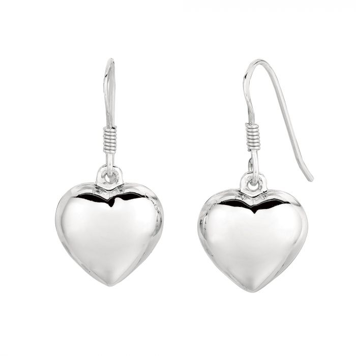 Sterling Silver Puffed Heart Dangle Earrings