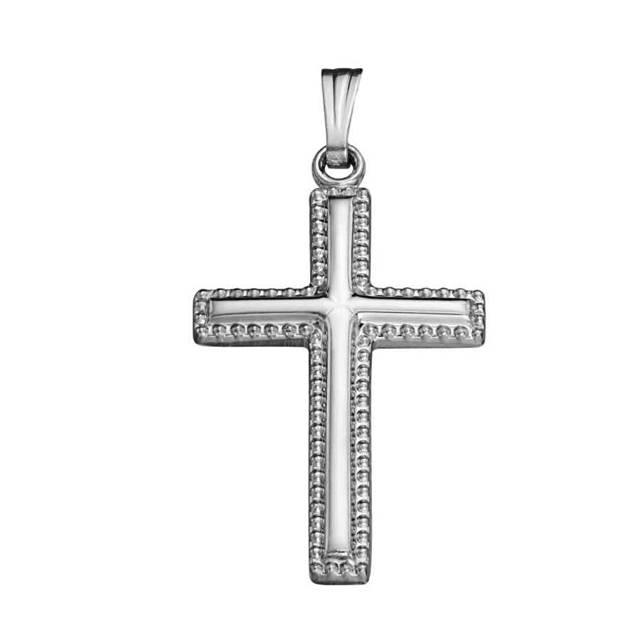Sterling Silver Beaded Edge Cross On An 18 Inch Rolo Chain