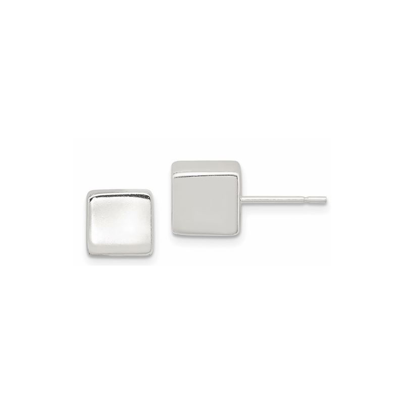 Sterling silver 8mm cube stud earrings with post and friction backs.