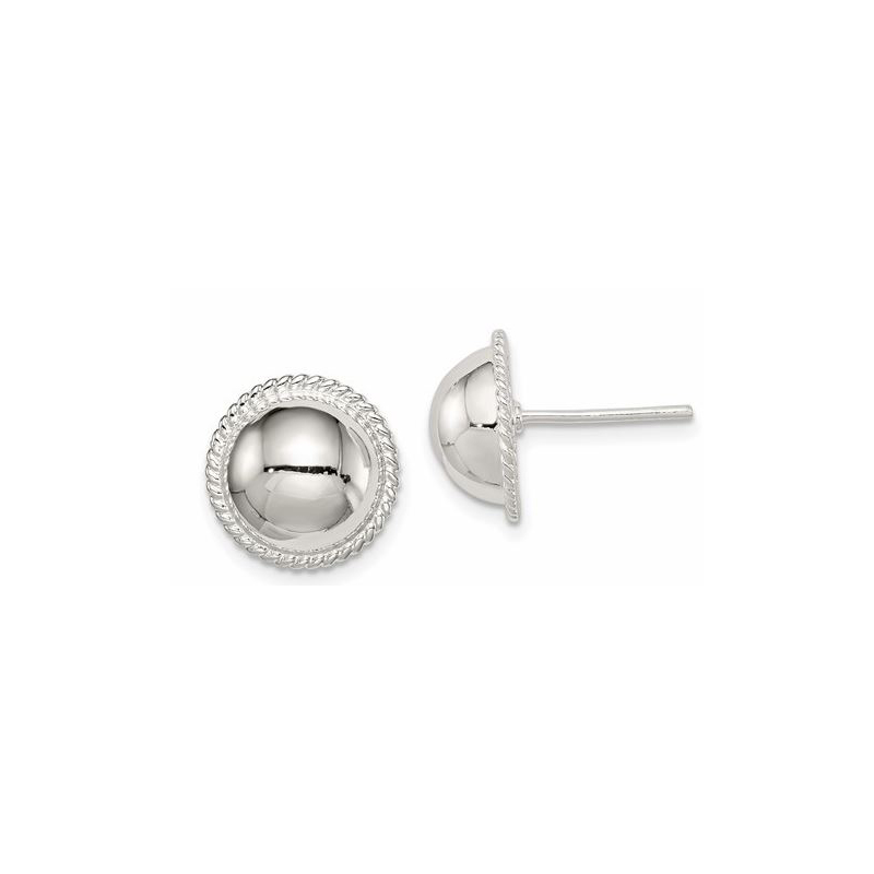 Sterling Silver 13Mm Polished Button Stud Earrings