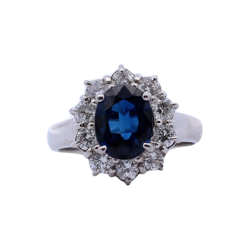 Estate Platinum Blue Sapphire And Diamond Ring