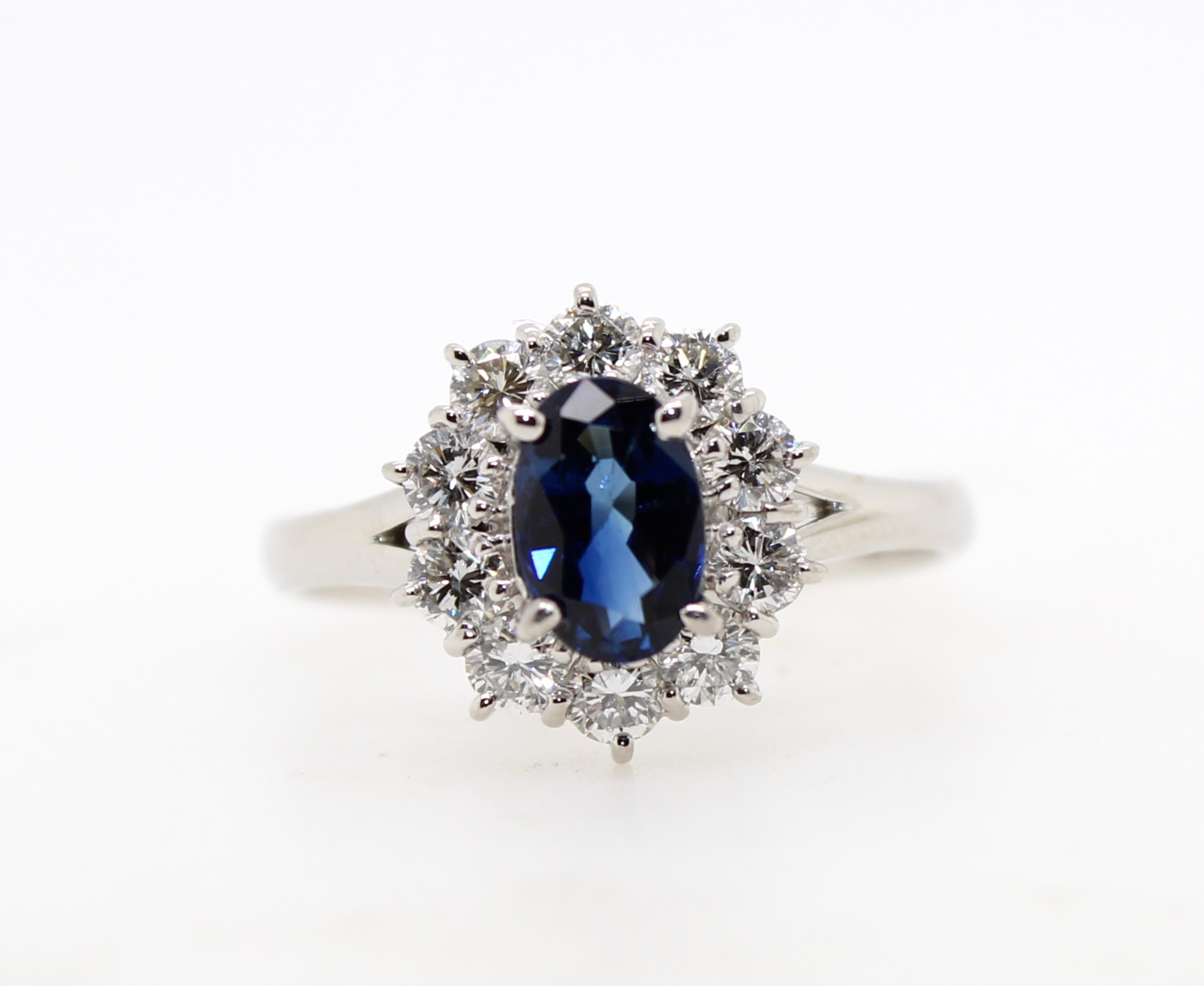 Estate Platinum Oval Blue Sapphire And Diamond Ring