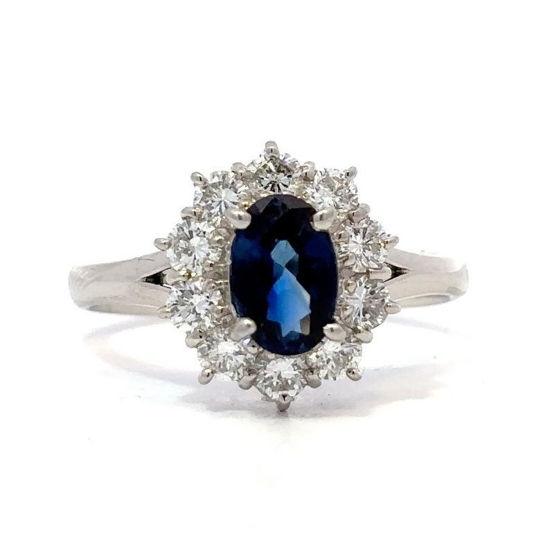 Estate Platinum Oval Blue Sapphire And Diamond Ring