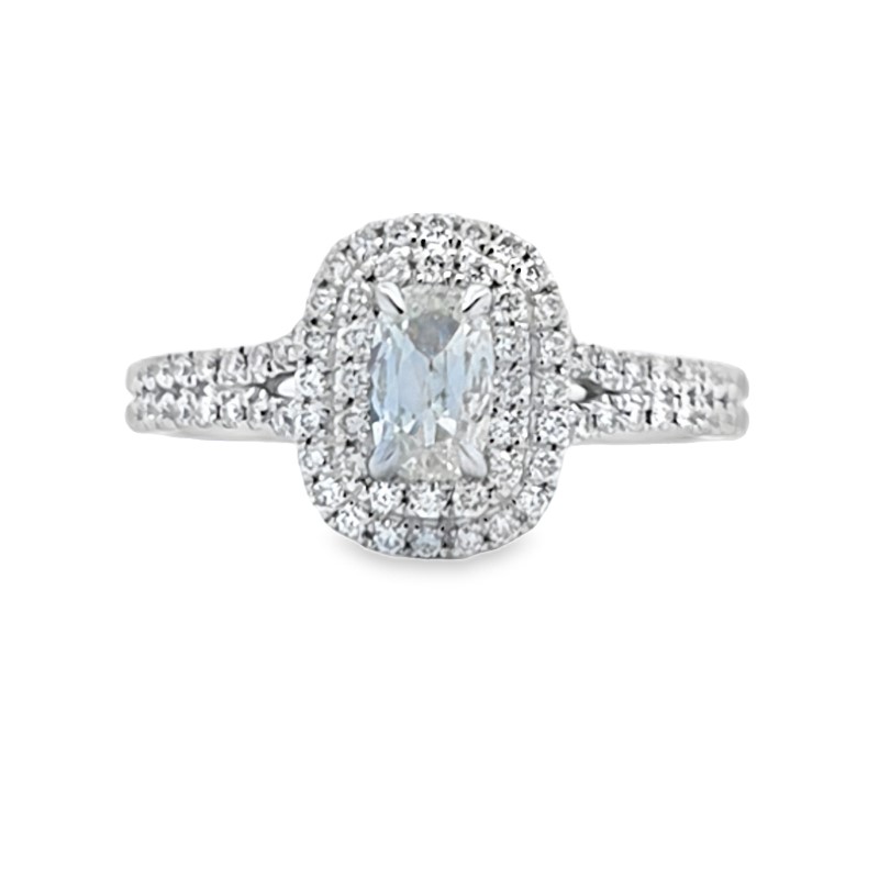 Henri Daussi Double Halo Pave Split Shank Engagement Ring