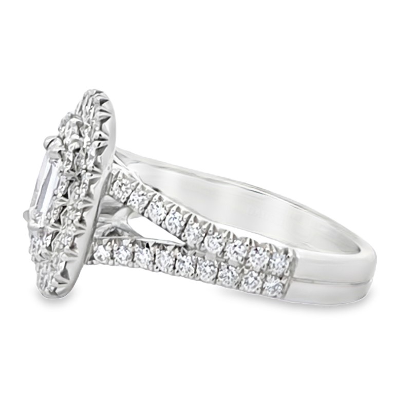 Henri Daussi Cushion Cut Double Diamond Halo Pave Split Shank Engagement Ring
