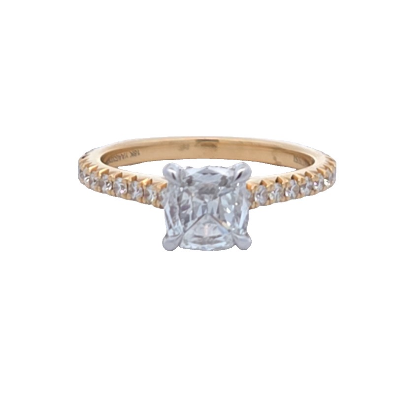 Henri Daussi Cushion Cut Two Tone Engagement Ring