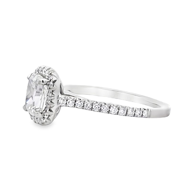 Henri Daussi GIA Certified Cushion Cut Delicate Halo Pave Engagement Ring