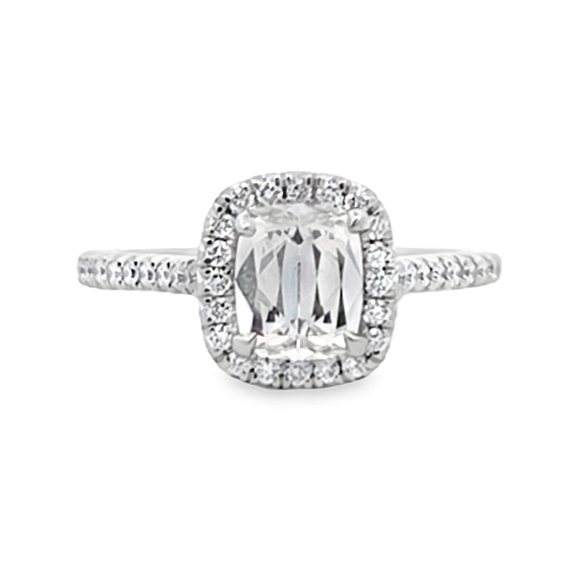 Henri Daussi GIA Certified Cushion Cut Delicate Halo Pave Engagement Ring