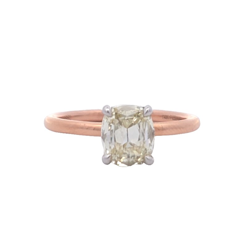Henri Daussi Two Tone Cushion Cut Solitaire Engagement Ring