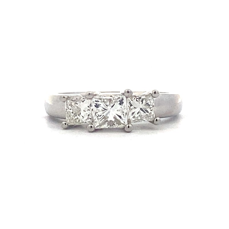 Plat 3 Across Prin Cut Diamond Ring Having 1 Pc Dia In Center W/1Pc Dia On Either Side  All Prong Set