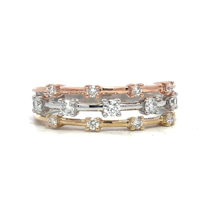 Tri Color 3 Strand Diamond Ring