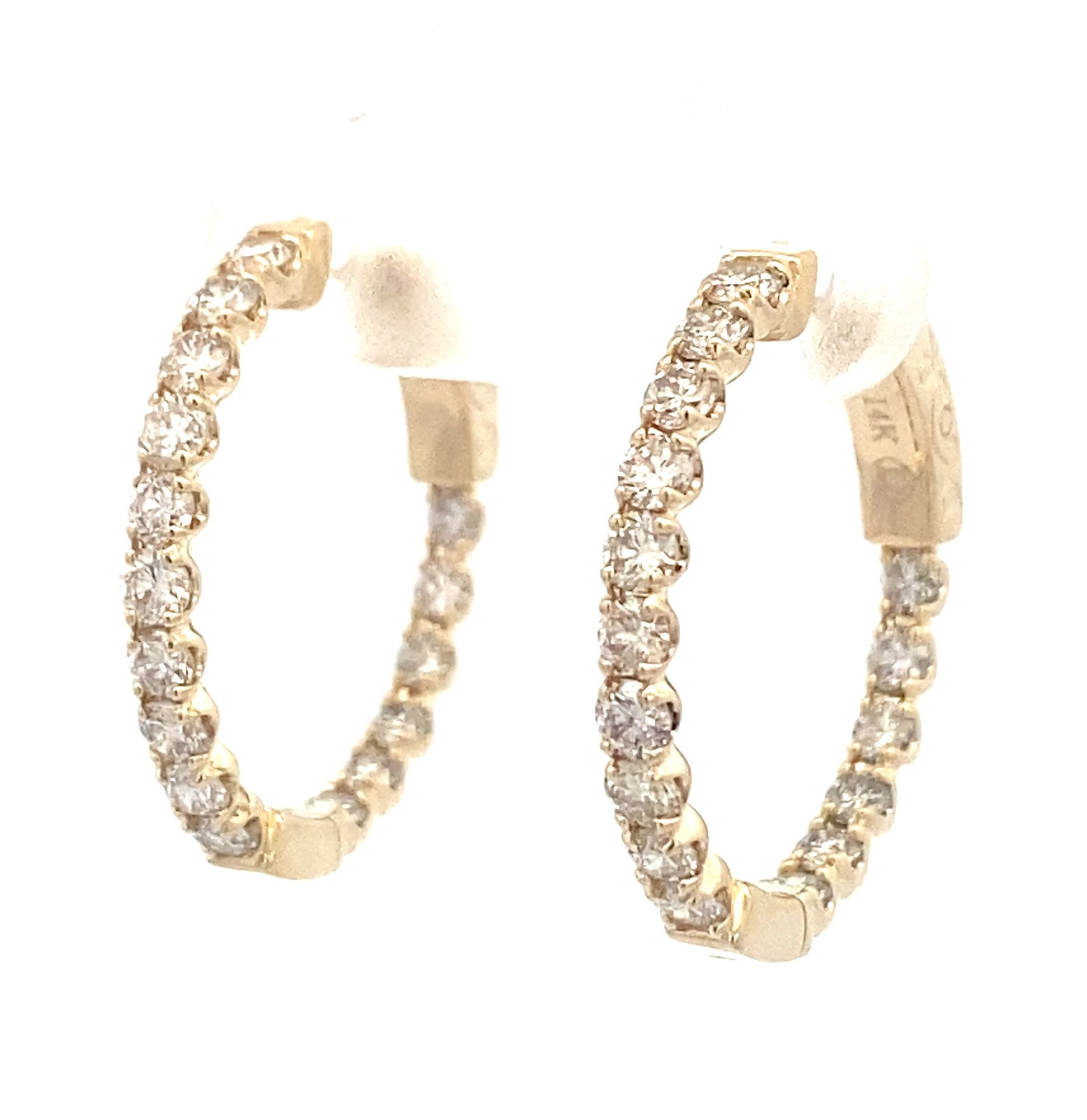 14 Karat Yellow Gold Diamond Inside Out Hinged Hoop Earrings