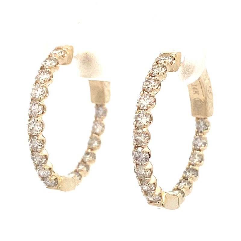 14 Karat Yellow Gold Diamond Inside Out Hinged Hoop Earrings