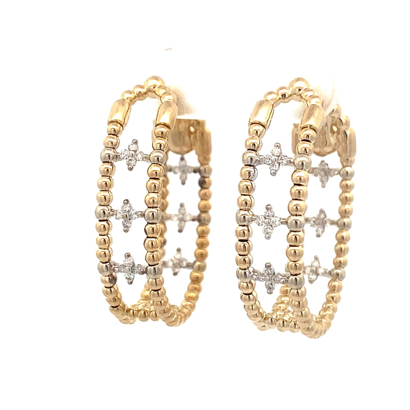 14 Karat Yellow And White Gold Diamond Inside Out Oval Hoop Earrings