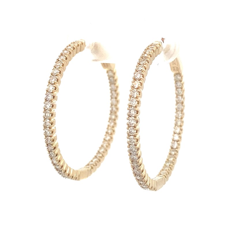 14 Karat Yellow Gold Diamond Inside Out Hinged Hoop Earrings