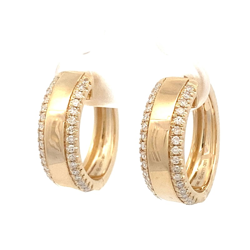 14 Karat Yellow Gold Diamond Hinged Hoop Earrings