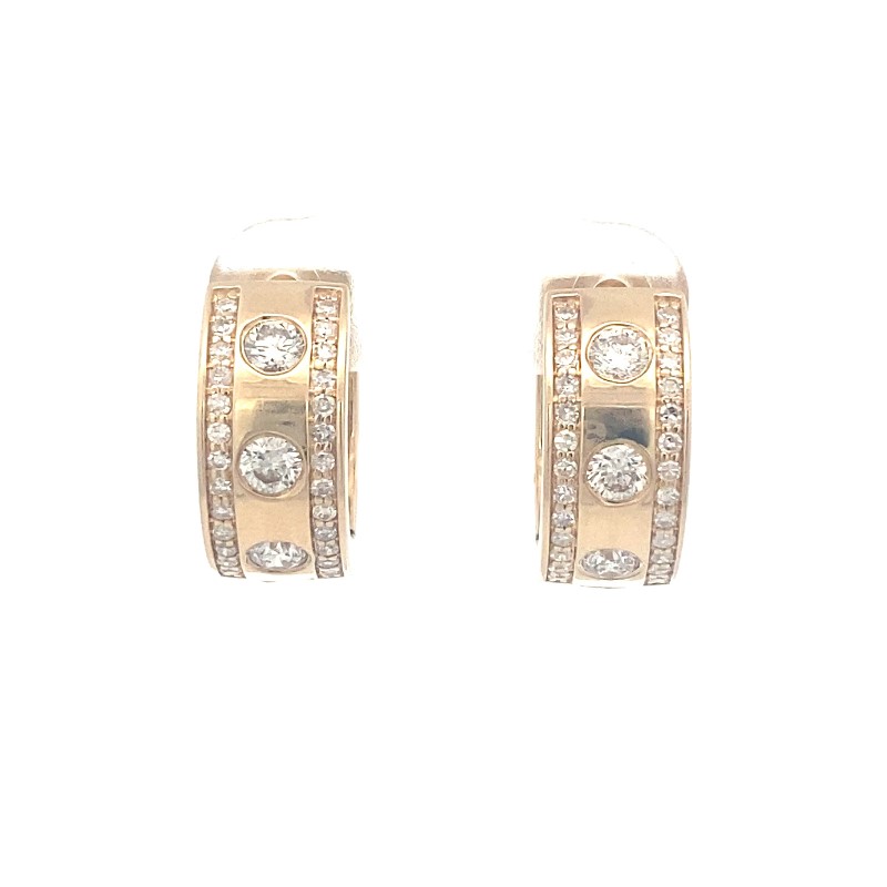 14 Karat Yellow Gold Diamond Hinged Hoop Earrings