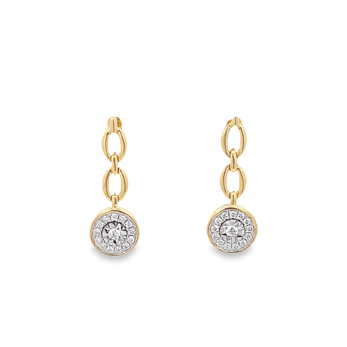 14 Karat Yellow And White Gold Diamond Dangle Earrings