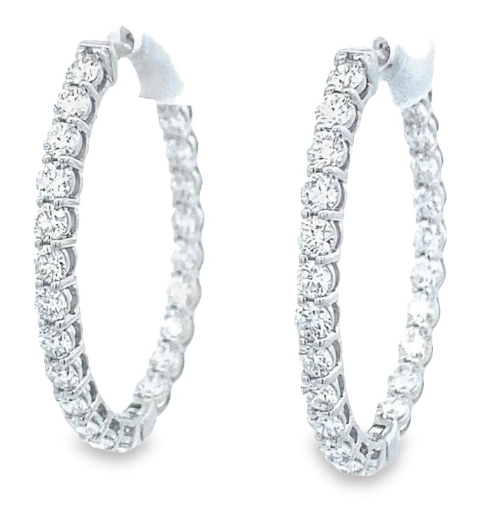 18 Karat White Gold Oval Inside Out Diamond Hinged Hoop Earrings