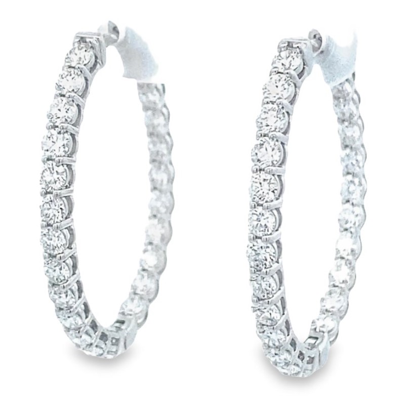 18 Karat White Gold Oval Inside Out Diamond Hinged Hoop Earrings