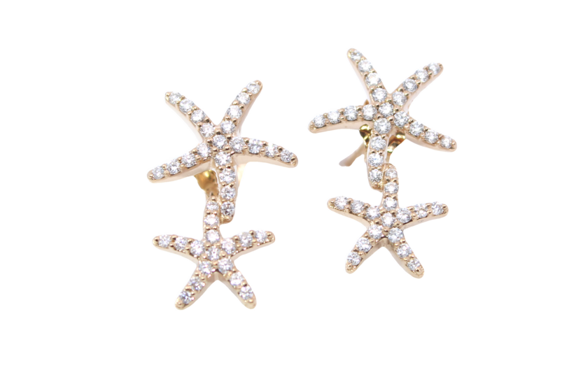 14 Karat Yellow Gold Double Star Fish Earrings With Post And Friction Backs