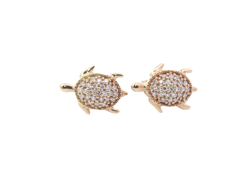 14 Karat Yellow Gold Turtle Earrings With Post And Friction Backs