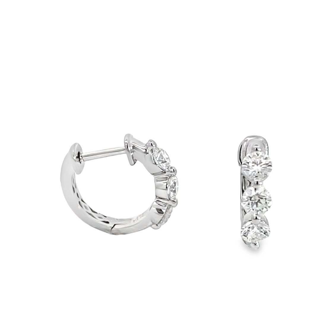 14 karat white gold diamond huggie earrings