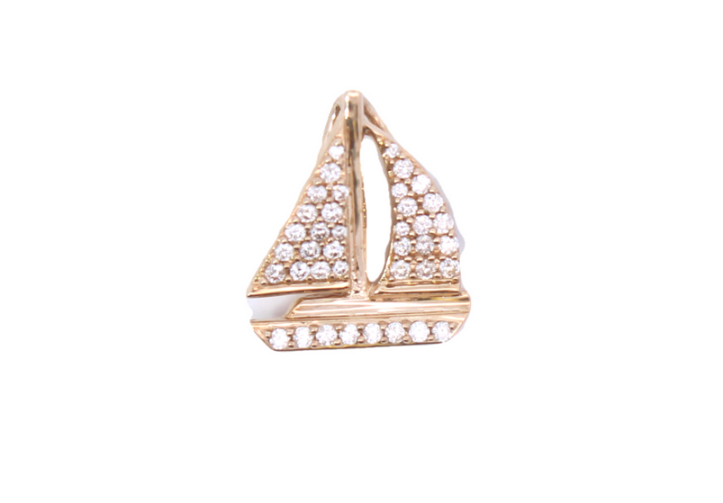 14 Karat Yellow Gold Diamond Sail Boat Pendant Necklace With Hidden Bail Measuring 18 Inches