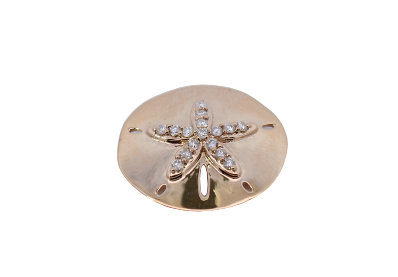 14 Karat Yellow Gold Diamond Sand Dollar Pendant With Hidden Bail