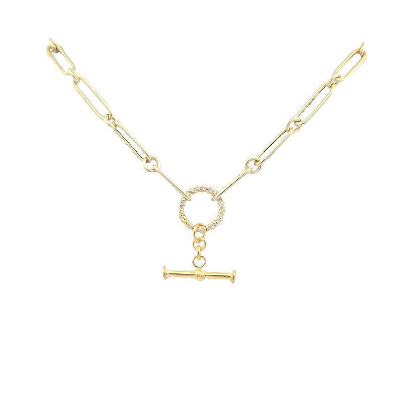 Mazza Oval Link Chain With Hinged Diamond Circle And Removable Toggle Pendant