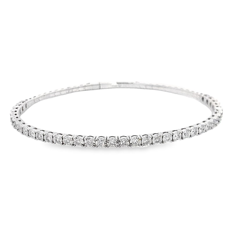 14 Karat White Gold Full Cut Diamond Flex Bangle