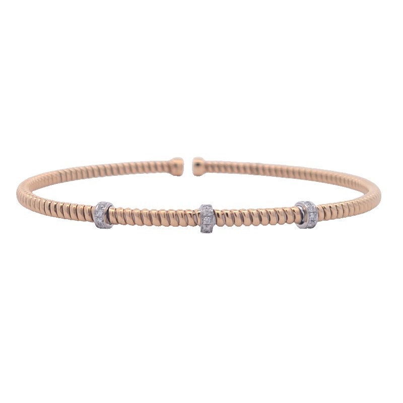 Two Tone Diamond Flexible Cuff Bangle