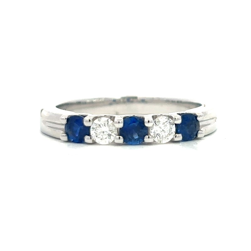Blue Sapphire And Diamond 5 Stone Band