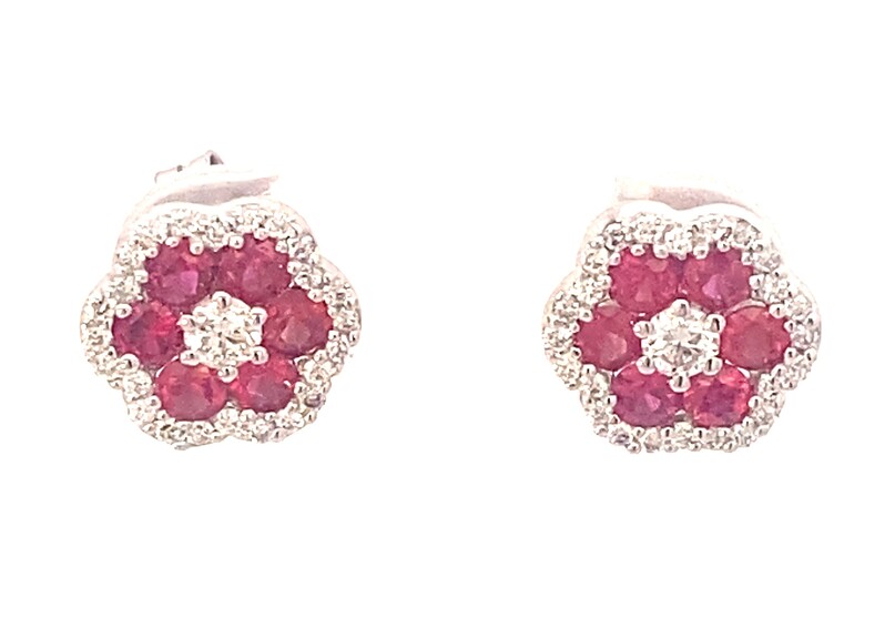 18 Karat White Gold Ruby And Diamond Stud Earrings