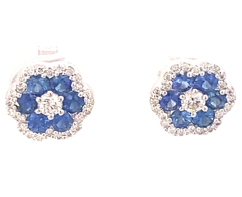 18 Karat White Gold Blue Sapphire And Diamond Stud Earrings
