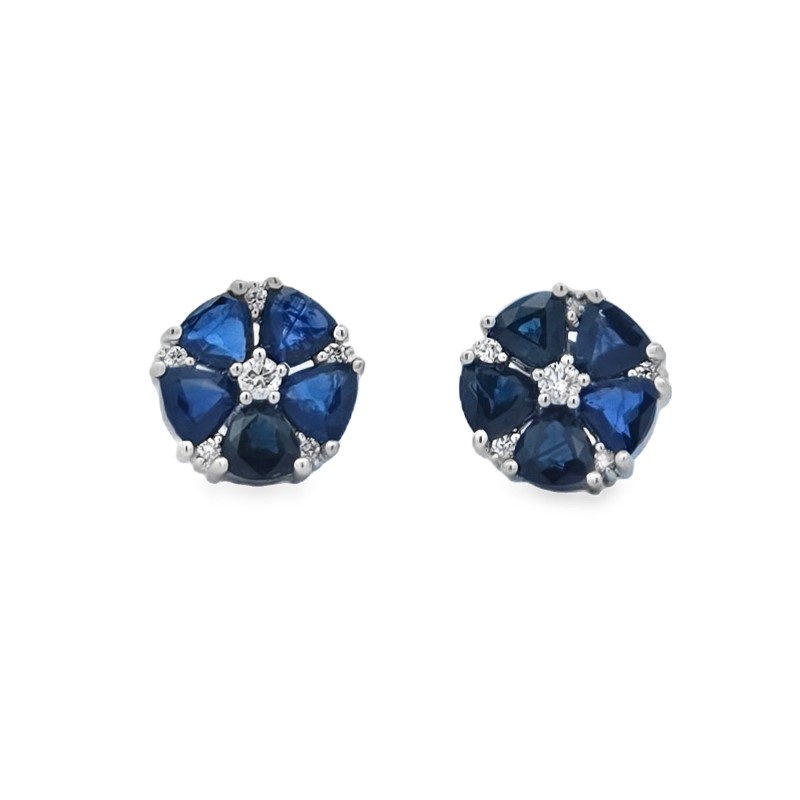 Blue Sapphire and Diamond Flower Studs