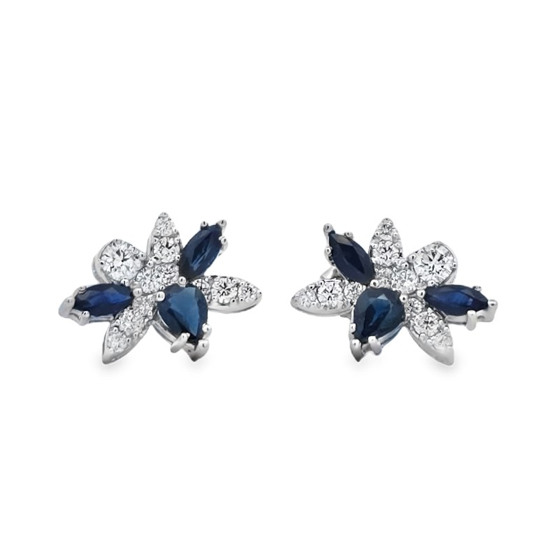 Blue Sapphire And Diamond Asymmetrical Studs