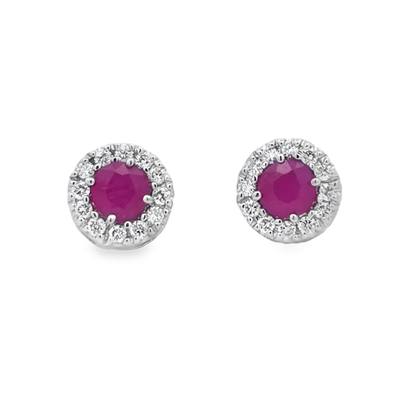 Ruby And Diamond Button Stud Earrings