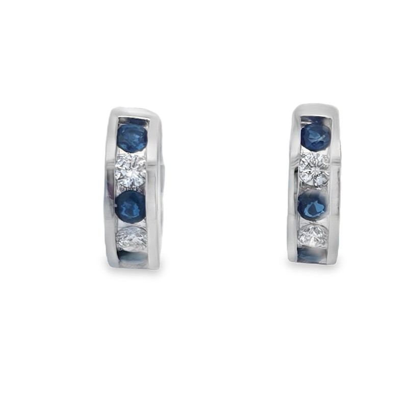 Blue Sapphire And Diamond Huggies