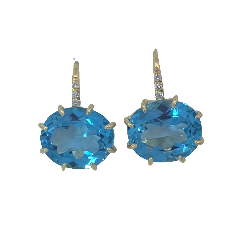 Mazza Oval Blue Topaz And Diamond Drop Earrings