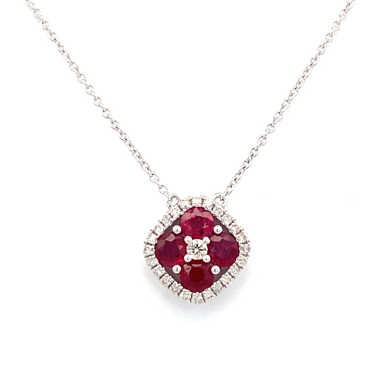14 Karat White Gold Ruby And Diamond Pendant Necklace