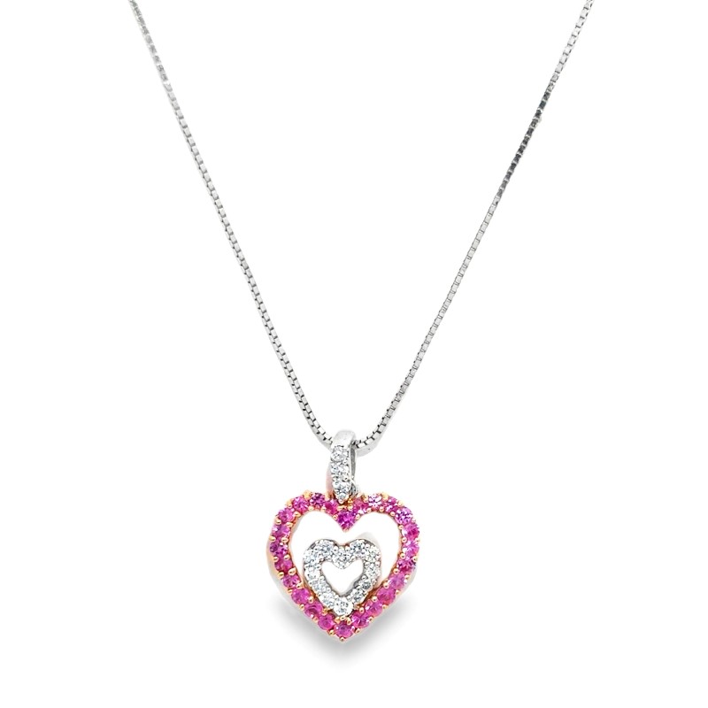 Pink Sapphire And Diamond Heart Pendant Necklace