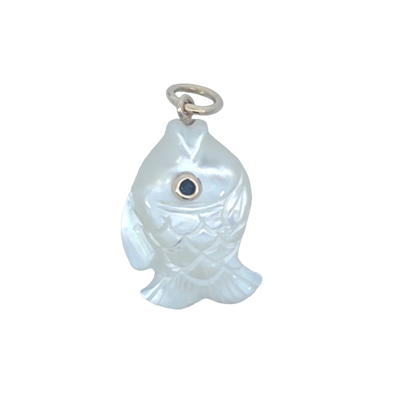 Mazza Mother Of Pearl And Blue Sapphire Fish Pendant
