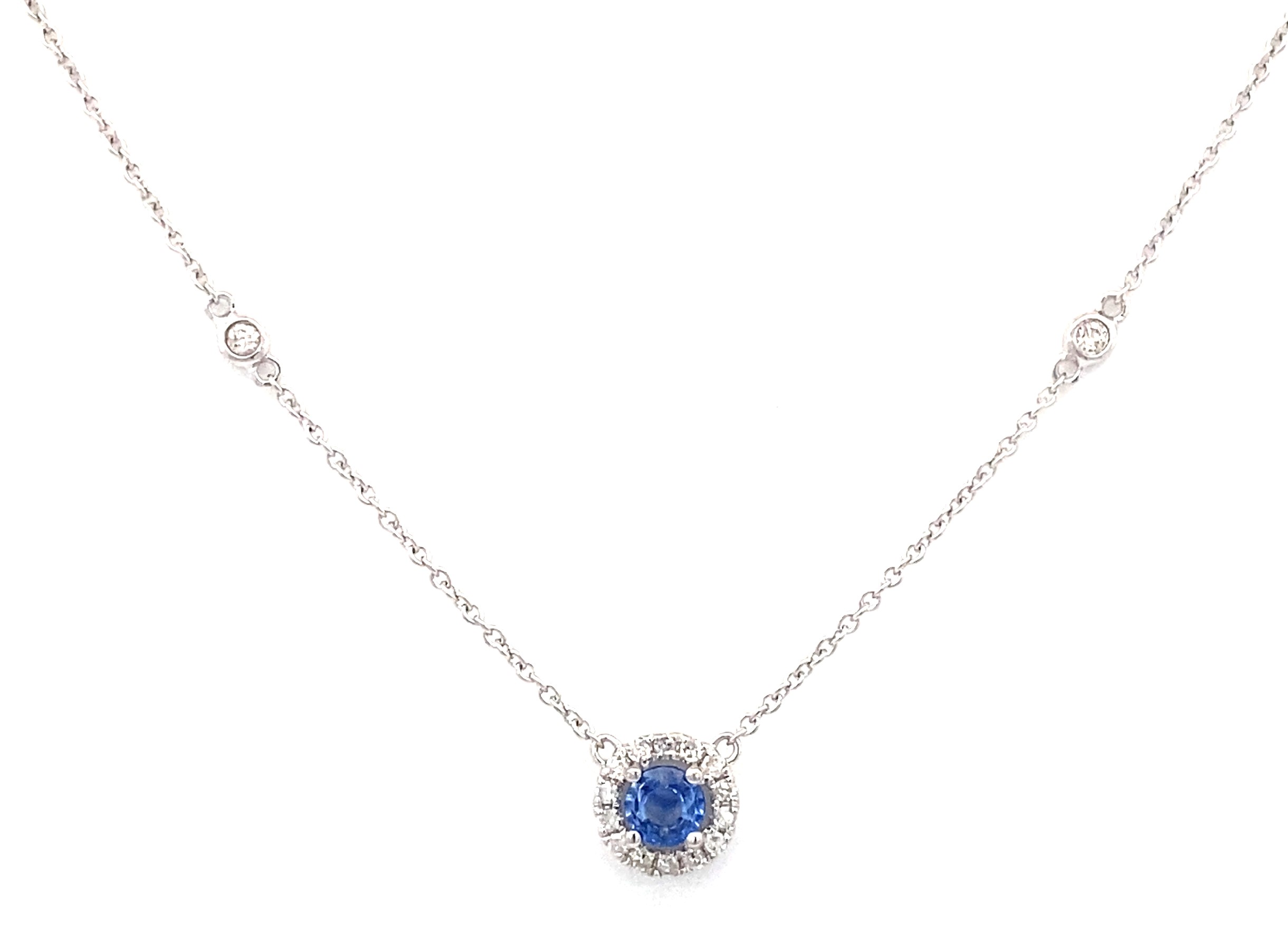 14 Karat White Gold Blue Sapphire And Diamond Necklace