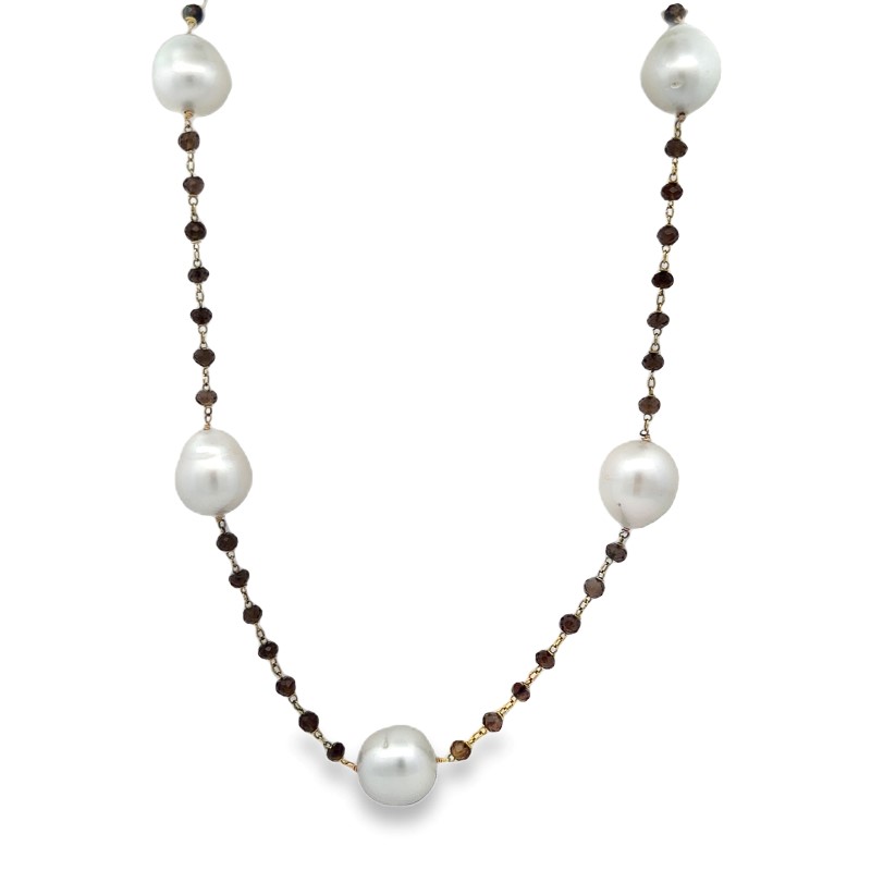 White Baroque Pearl And Smokey Quartz Long Necklace