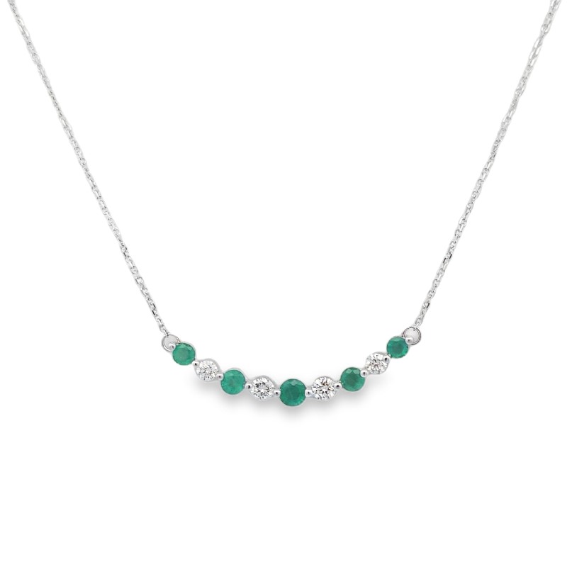 Emerald And Diamond Curved Bar Necklace
