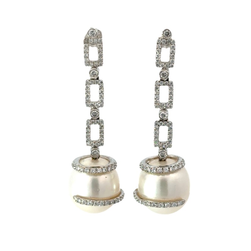 South Sea Pearl And Diamond Dangle Earrings