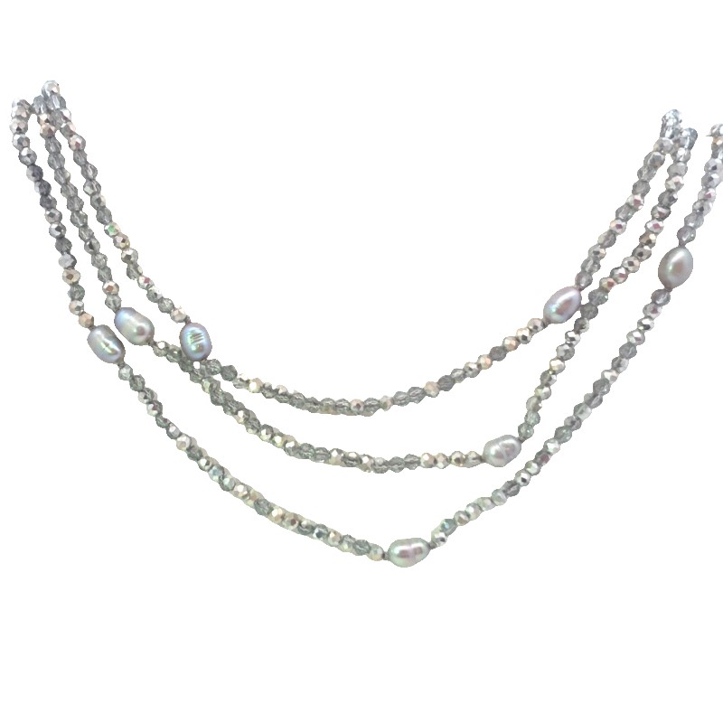 3 Row Crystal Beaded Pearl Necklace 3 Row Crystal Beaded Pearl Necklace