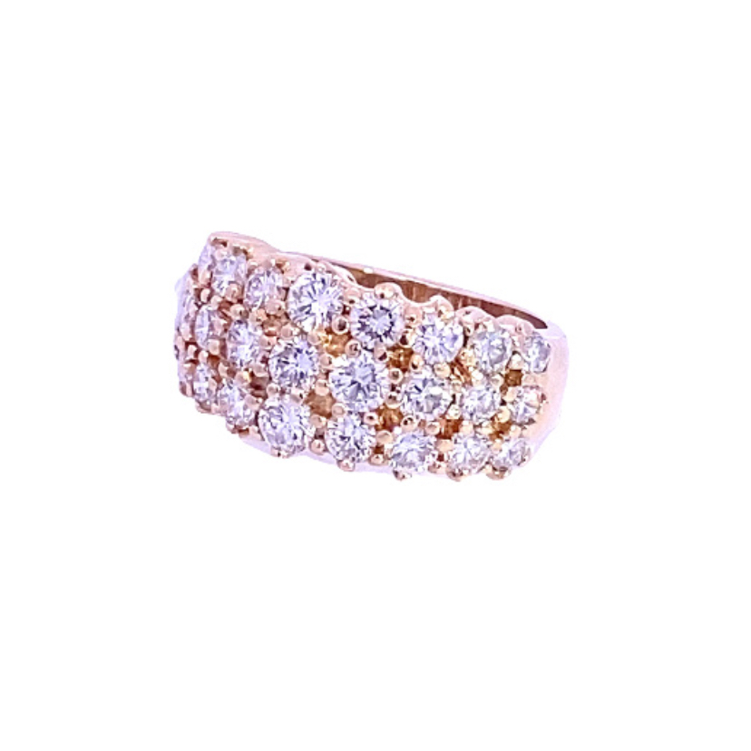 Kamsly Estate 14 Karat Yellow Gold 3 Row Diamond Ring