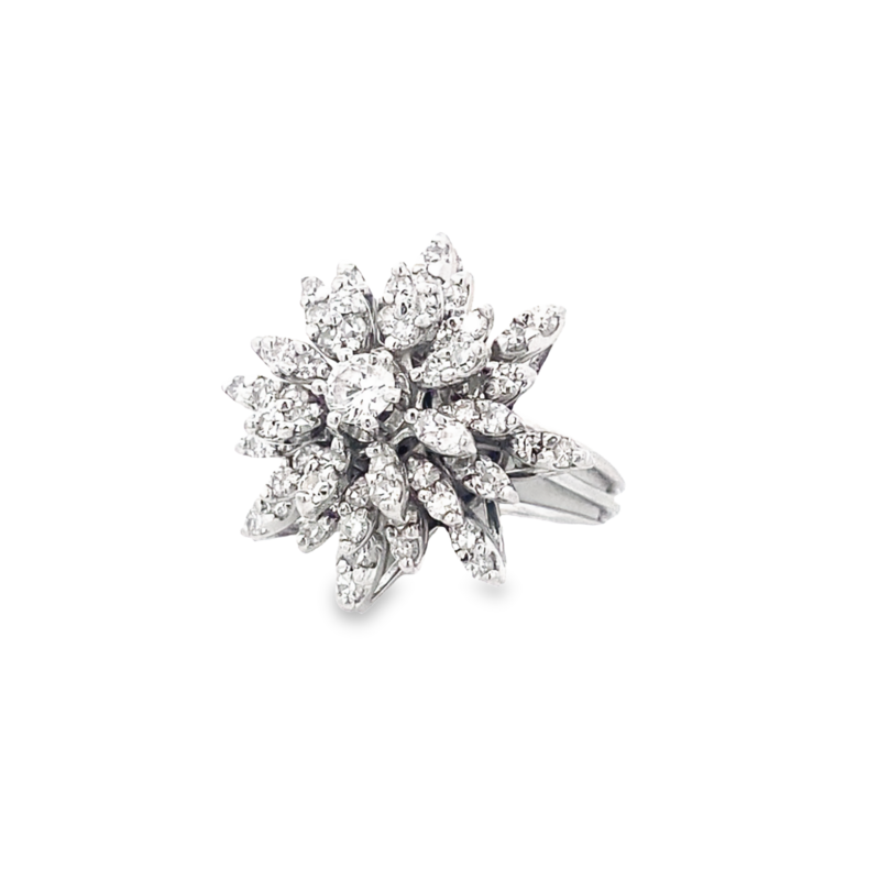 Estate 14 Karat White Gold Diamond Starburst Ring